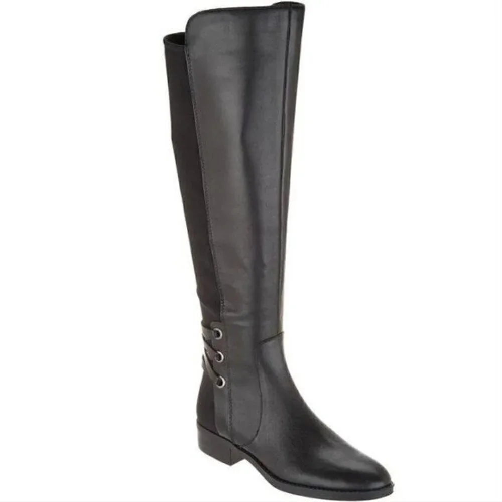 Vince Camuto Women Long Knee high Low Heel Riding Leather Boots Black Size 6.5 M